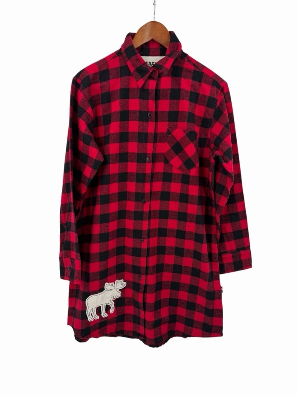 LAZY ONE Women's Red Black Buffalo Check L/S Flannel Moose Night Shirt NWT S/M